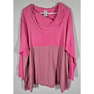 Match Point Womens Checkered Linen Cowl Neck Tunic Top Coral Pink XL Made in USA